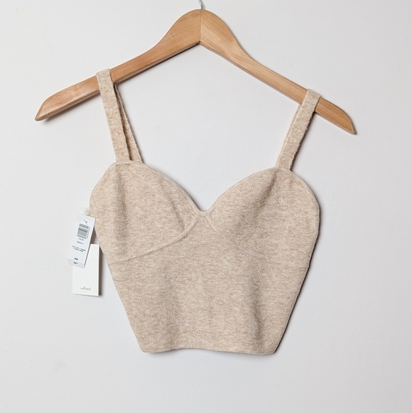 NWT WILFRED Sicily Set Cardigan Bustier Tank Top Heather Tannin Aritzia - Picture 14 of 15